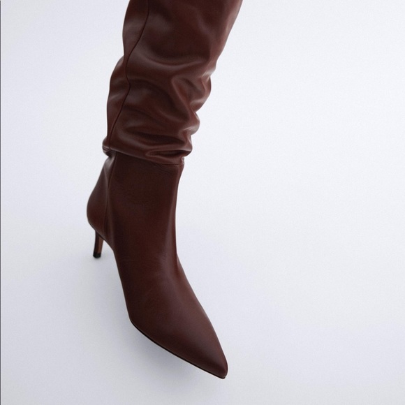 NWT. Zara Heeled High Leather Boots. Size 6.5 - Picture 4 of 6